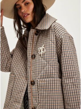 Barbour Cassidie quilted Checked Beige Plaid Jacket Coat
